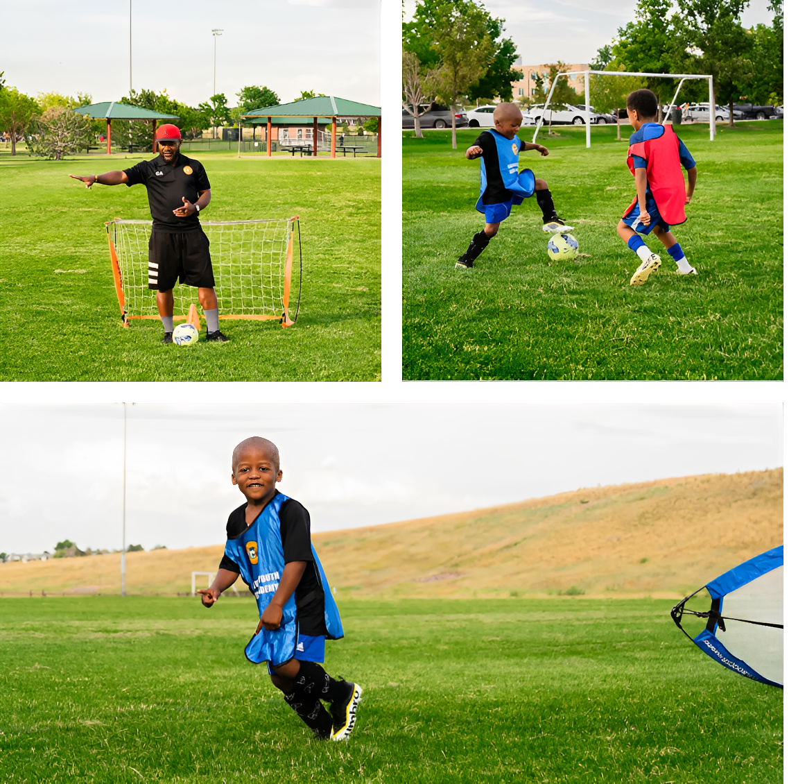 Soccer coach guiding young players