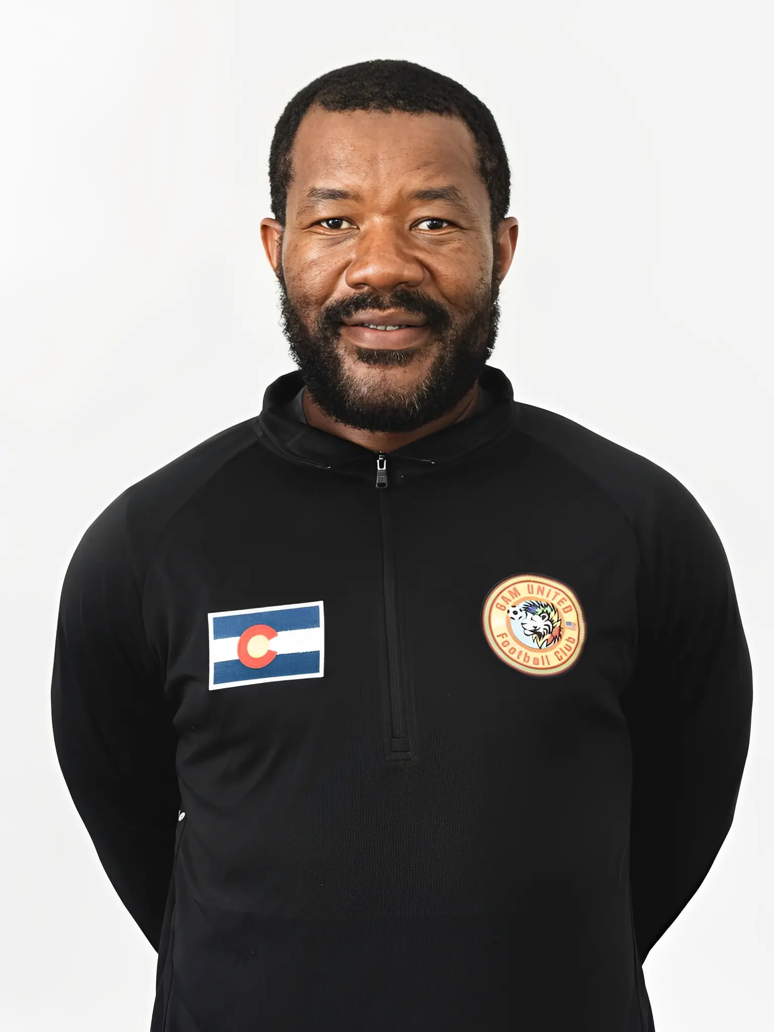 Person wearing a jacket with patches